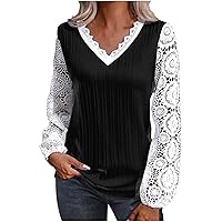 2024 Fashion Clearance Women Tops and Blouses Elegant Long Sleeves Lace Shirts Lantern Sleeve V Neck Tunic Casual Dressy T-Shirt Blouses Tops for Women Casual