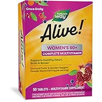 Alive! Women's 50+ Complete Multivitamin, Supports Healthy Heart, Brain, Bones*, B-Vitamins, Gluten-Free, 50 Tablets (Packaging May Vary)