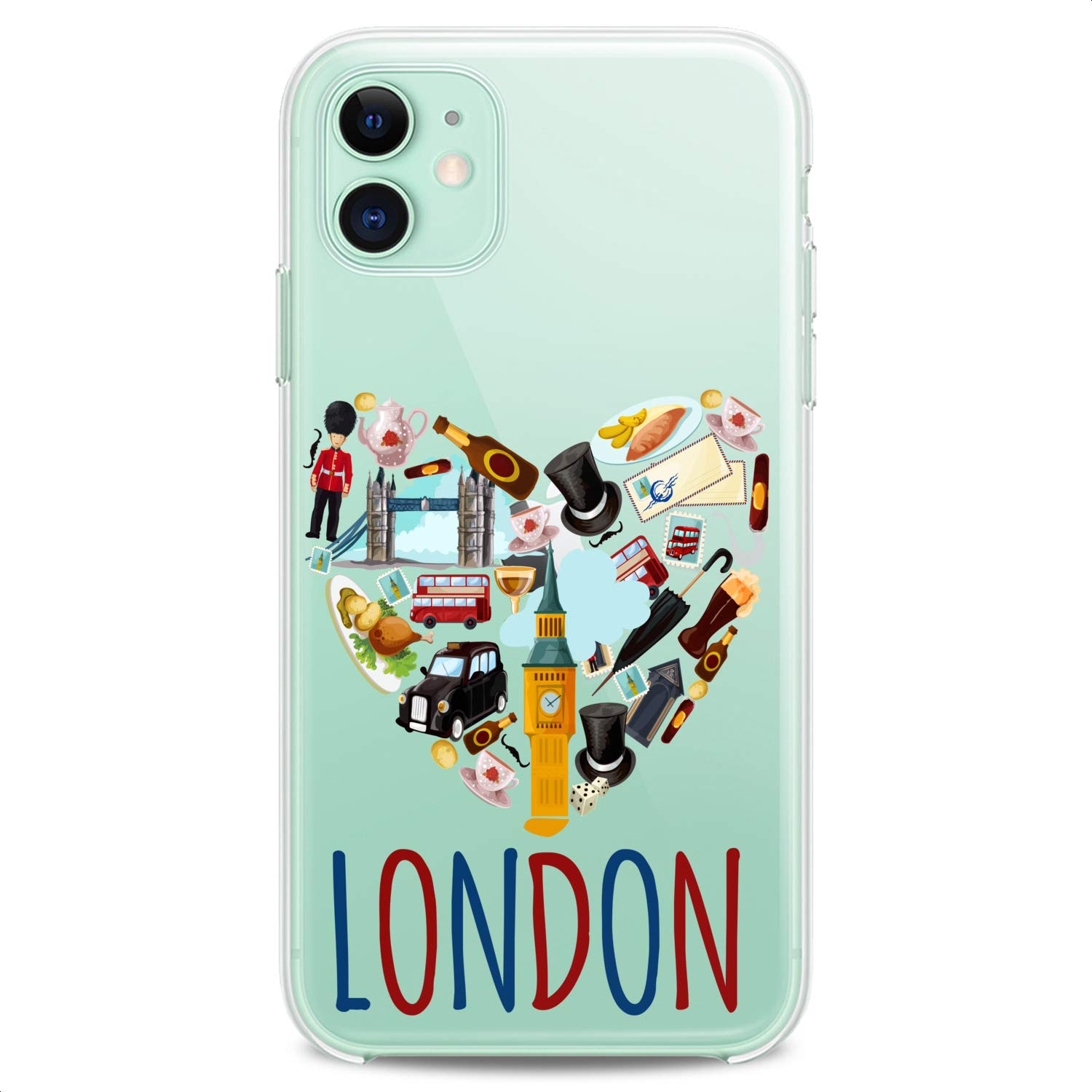 Cavka TPU Case Compatible with iPhone 14 Pro Max 13 12 Mini 11 Xs X 8 Plus Xr 7 SE London City Cute Soft Design Big Ben Paint Flexible Silicone Print Cute Traveling Slim fit Man Clear Girls Heart