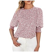 Boat Neck Rayon T Shirt for Women Fall Summer Cuff 3/4 Sleeve Loose Fit Long Polka Dot Tops Shirts Women 2024