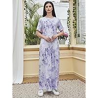 Summer Dresses for Women 2022 Tie Dye Tee Maxi Dress (Color : Lilac Purple, Size : X-Small)