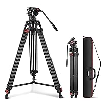 NEEWER 74 Inch Pro Video Tripod with Fluid Head, QR Plate Compatible with DJI RS Gimbals Manfrotto, Durable Camera Tripod with Telescopic Handle Scaled Base for DSLR, Max. Load 17.6 lb/8 kg, TP74