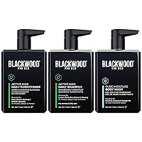 BLACKWOOD FOR MEN Active Man Daily Shampoo (7 Oz), Conditioner (7 Oz), & Pure Moisture Body Wash (7 Oz) Bundle - Men's Thickening Formula for Hair Loss & Dandruff - Sulfate, Paraben, & Cruelty Free