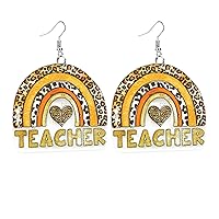 coadipress Acrylic Rainbow Earrings Teacher Earrings for Women Girls Colorful Rainbow Heart Apple Paintbrush Pencil Drop Earrings Teacher Appreciation Gift Back To School Jewelry