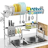 MERRYBOX 304 Stainless Steel Over The Sink Dish Drying Rack Length Adjustable Dish Drainer Full Set Dish Rack for Kitchen Sink Organizer Space Saver - Silver