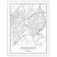 Canvas Picture, Netherlands Roermond Black White City Map Minimalist City Text Canvas Poster Painting Mural Without Frame, Wall Art Modern Aesthetic Image Print