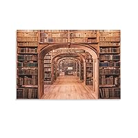 Bookshelf Background Art Deco - Library Shelf Full of Books Decorative Poster - Home Wall Canvas Pri Canvas Painting Wall Art Poster for Bedroom Living Room Decor 24x36inch(60x90cm) Unframe-style