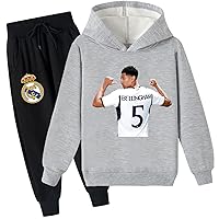Little Kid Jude Belingham Fleece Lined Hoodie and Sweapants 2Pcs Set-Real Madrid Sweatshirt Suit with Hood Casual Tops