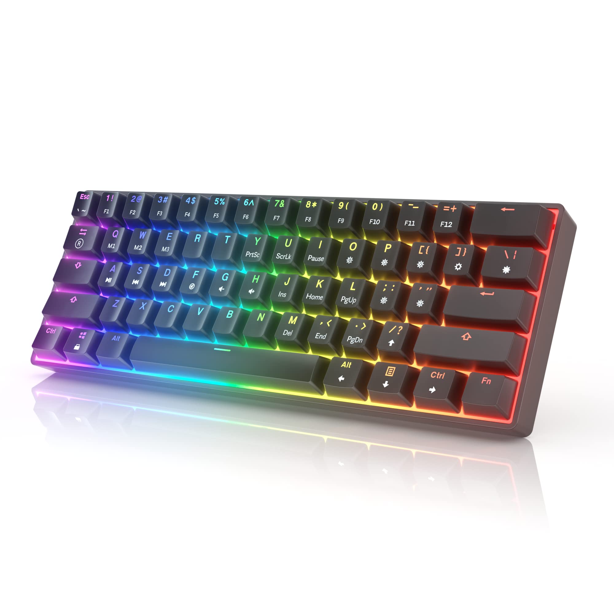 GK61s Mechanical Gaming Keyboard - 61 Keys Multi Color RGB Illuminated LED Backlit Wired Programmable for PC/Mac Gamer (Gateron Mechanical Brown, Black)