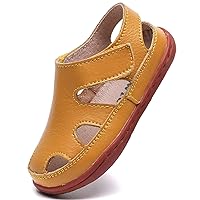 WUIWUIYU Boy's Girl's Leather Soft Closed Toe Outdoor Beach Summer Sport Sandals Athletic Fisherman Shoes for Toddler/Little Kid/Big Kid
