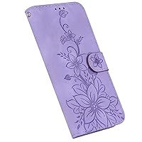 Wallet Case Compatible with Honor X8b, Lily Floral Pattern Leather Flip Phone Protective Cover with Card Slot Holder Kickstand (Purple)