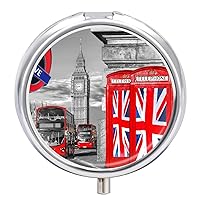 Pill Box London Big Ben Red Phone Booths Round Medicine Tablet Case Portable Pillbox Vitamin Container Organizer Pills Holder with 3 Compartments