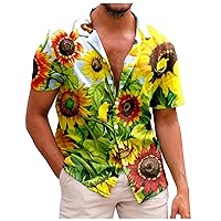 Hawaiian Sunflower Graphic Shirt for Men Tropical Summer Beach Short Sleeve Tees Button Up Comfortable T-Shirts