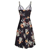 Beach Maxi Dress,Casual V-Neck Sleeveless Women Print Dress Sling Women's Dress Summer Long Sleeve