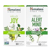 Himalaya Hello Joy with Ashwagandha for Improving Mood and Spirits & Himalaya Hello Alert Mind with Bacopa for Energy, Focus & Attention, Herbal Supplement, 60 Capsules Each