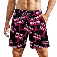 Never Surrender Breast Cancer Awareness Fashion Mens Board Shorts Quick Dry Beach Pants Compression Liner Sport Swim Trunks