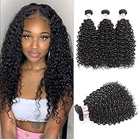 Beauty Forever Malaysian Curly Hair Bundles Human Hair Weave 3 Bundles 12 14 16 Inch #1B Color, 8A Grade Virgin Remy Jerry Curly Human Hair Bundles Natural Color Hair Extensions