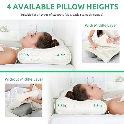 UTTU Sandwich Pillow Queen Size, Contour Pillow for Side Sleepers, Orthopedic Pillow for Neck Pain Relief, Cervical Memory Foam Pillow for Back Pain, Adjustable Memory Foam Pillow, CertiPUR-US