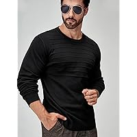 Sweaters for Men- Men Solid Round Neck Sweater (Color : Black, Size : X-Large)