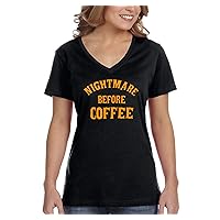 Women's Halloween Nightmare Before Coffee Party Fall V-Neck Short Sleeve T-Shirt