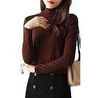 Women's High Neck Slim Fitted Tops Casual Long Sleeve Shirts Tunic Stretch Blouse Pullover