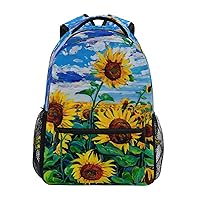 ALAZA Sunflower Field Painting Floral Backpack Purse with Multiple Pockets Name Card Personalized Travel Laptop School Book Bag, Size M/16.9 inch
