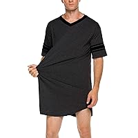 Ekouaer Men's Nightshirt Comfy Nightwear Big&Tall V Neck Short Sleeve Soft Loose Pajama Sleep Shirt