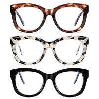 Readers for Women Oprah Style 3 Pack Square Oversized Reading Glasses with Spring Hinge Blue Light Blocking Ladies