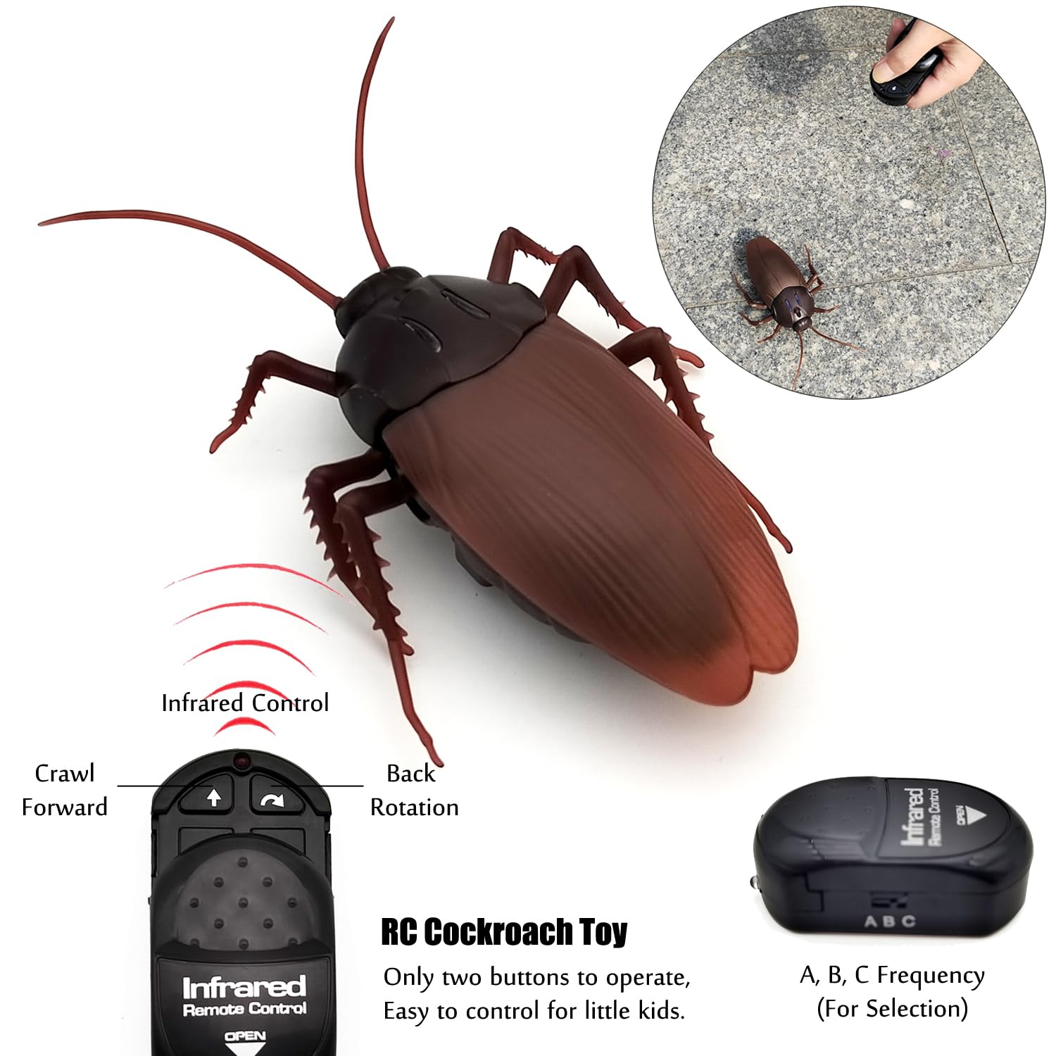 Tipmant RC Cockroach Toy Remote Control Roach Insect Realistic Simulation Electric Electronic Animal for Cat Toddler Kids Birthday Gifts