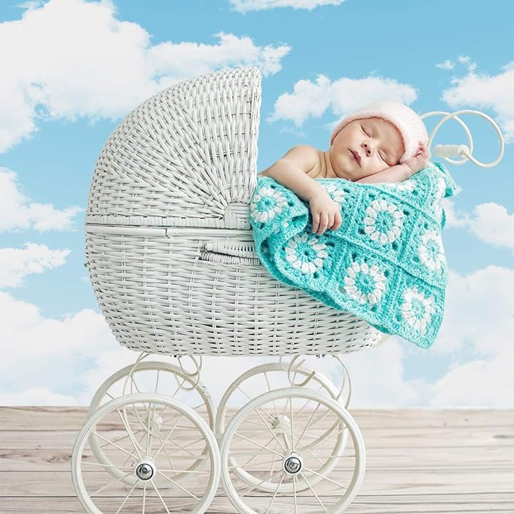 Allenjoy 7x5ft Fabric Blue Sky White Cloud Backdrop for Newborn Spring Portrait Photography Pictures Kids Children World Travel Aviator Birthday Party Decor Welcome Baby Shower Photo Shoot Background 