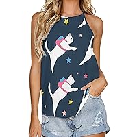 Space with Colored Backpacks Cats Women's Tank Top Casual Sleeveless Shirts Crewneck Basic Vest Tees Blouses