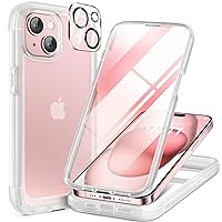 Miracase Glass Series Designed for iPhone 15 Plus Case 6.7',Full-Body Military Drop Proof 15 Plus Phone Case Cover with Built-in 9H Tempered Glass Screen Protector,Frosted Clear