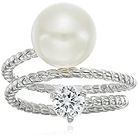 Fancy Ribbed Cubic Zirconia Pearl Ring