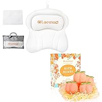 Ergonomic White Bath Pillow for Tub for Head and Neck Support and Pink-Peach Bath Bombs for Kids Boys Girls