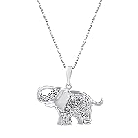 GILDED Sterling Silver 1/10cttw Natural Round-Cut Diamond (J-K Color, I2-I3 Clarity) Elephant Pendant-Necklace,18
