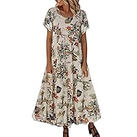 Floral Womens Short Casual Long Dress Maxi and Boho Sleeve Printed Women's Dress Summer Dresses Midi Trendy Outfits