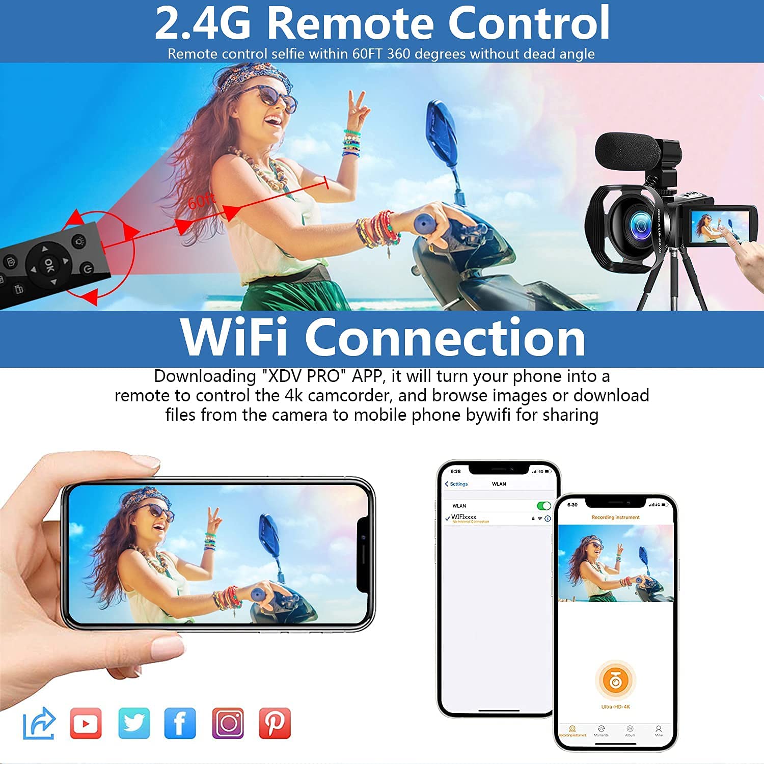 Video Camera UHD 4K 48MP for YouTube 18 X Digital Camcorder IR Night Vision Wi-Fi Vlogging Camera With Microphone 2.4G Remote 3 in Touch Screen Handheld Stabilizer