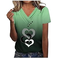 Mother's Day Tops Women Summer Casual Shirts Heart Printing Graphic Tee Shirt Cozy Short Sleeve Blouses Tunic