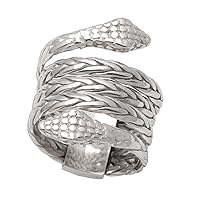 NOVICA Artisan Handmade .925 Sterling Silver Band Ring Unisex Two Headed Snake Cocktail Indonesia Animal Themed Halloween 'Hydra'