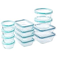 Total Solution 24-Pc Glass Food Storage Container Meal Prep Set with Plastic Lids, 4-Cup, 2-Cup & 1-Cup, BPA-Free Lids with 4 Locking Tabs, Microwave, Dishwasher, and Freezer Safe