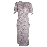 Pink Beach Dress for Women,Women's Summer Small Floral V Neck Lace Up Short Sleeve Mid Length Slit Dress Beach