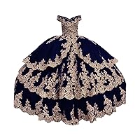 2023 Stunning Gold Flower Embellishment Ball Gown V Neck Formal Quinceanera Prom Mexican Party Long