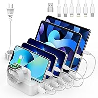 CREATIVE DESIGN Charging Station for Multiple Devices,50W 6 Ports Charging Dock with 6 Cables Compatible with Cellphone,Tablet, Kindle, Apple Watch and Other Electronic
