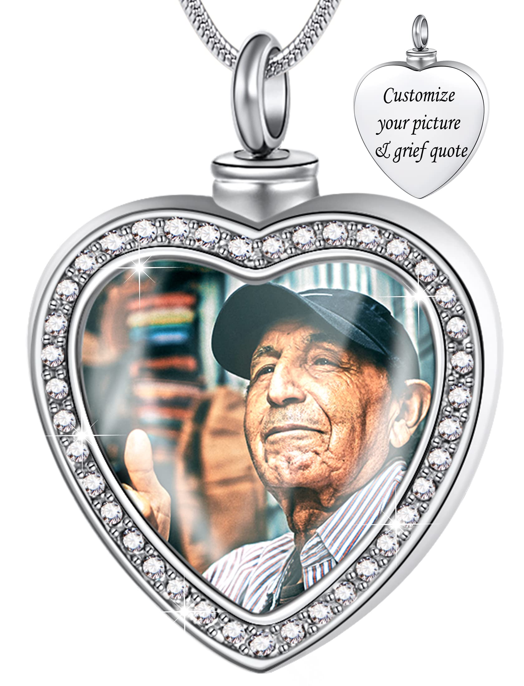 Fanery sue Customized Photo Urn Necklace for Ashes, Personalized Ashes Necklace with Picture Inside, Cremation Jewelry Ashes Keepsake Necklace for Women & Men