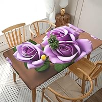 Purple Flowers Print Square Table Cover with Anti Slip Tablecloth, Polyester Tablecloth,Outdoor Waterproof Elastic Tablecloth,Easy to Clean,30x60 in