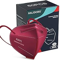 HALIDODO KN95 Face Mask, 60 Packs 5-Ply Individually Wrapped Breathable Comfortable Safety Mask with Over 95% Filtration (Red)