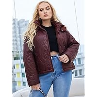 Women's Large Size Fashion Casual Winte Plus Drop Shoulder Slant Pockets Hooded Argyle Quilted Coat Leisure Comfortable Fashion Special Novelty (Color : Maroon, Size : 4X-Large)