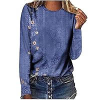 Ceboyel Womens Long Sleeve Tee Tops Floral Print Tshirts Shirts Round Neck Blouses Tunic Trendy Fall Clothes 2023