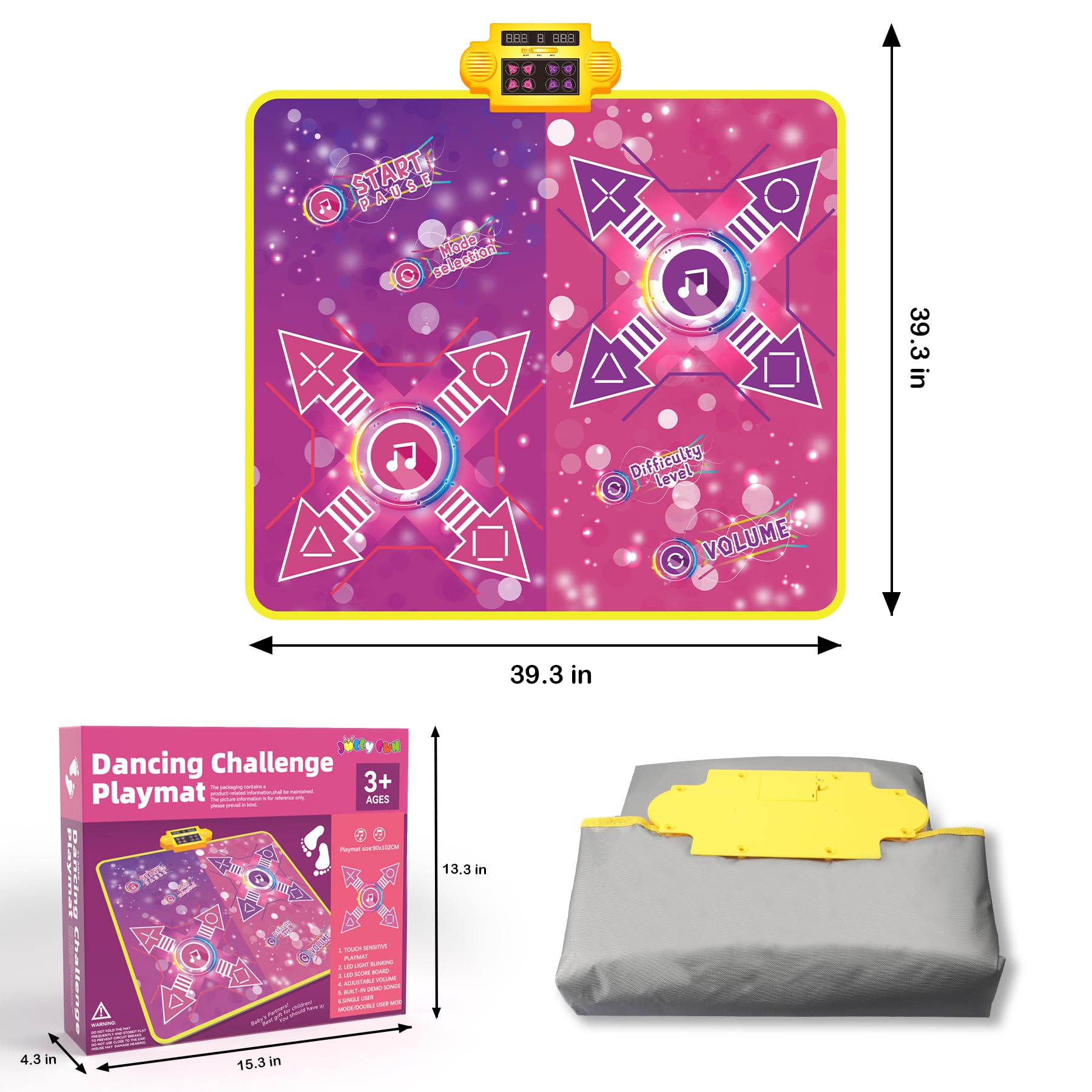 Dance Mat, Gift Toys for Girls 3 4 5 6 7 8 Years Old | Dance Mat for Kids Girls Age 4-8, Electronic Toddler Dance Pad Built-in 8 Music 8 Modes 3 PK Challenge Levels, Gifts for Children Age 3-12