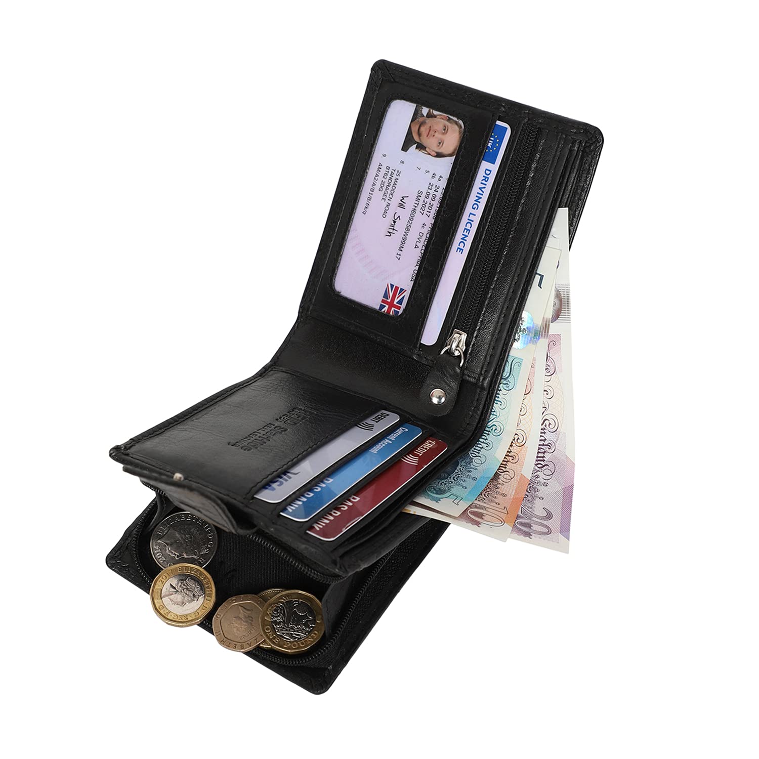 STARHIDE RFID Blocking Men's Real Leather Zipper Coin Pocket Wallet Purse - 1180